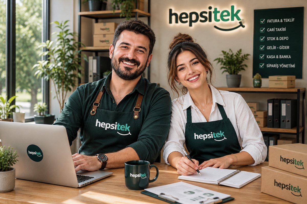 Hepsitek önlüğü giyen iki çalışan, ofiste dizüstü bilgisayarla çalışıyor